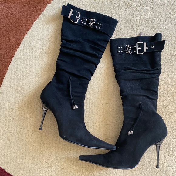 Shoes - Italian Black Suede Sexy Boots Sz 39